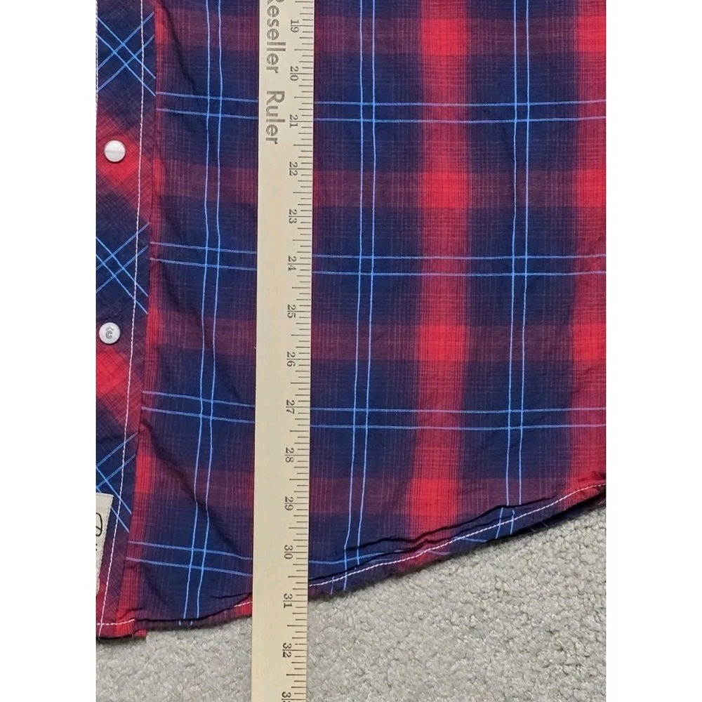 Rafter C Shirt Red Pro-Flex Performance Pearl Snap Western Mens L Blue Red Plaid - Picture 14 of 16